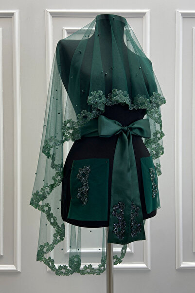 ZEYMERADE طقم ستارة زفاف باللون الأخضر الزمردي مع خرز زجاجي ولؤلؤ، طقم ستارة ...