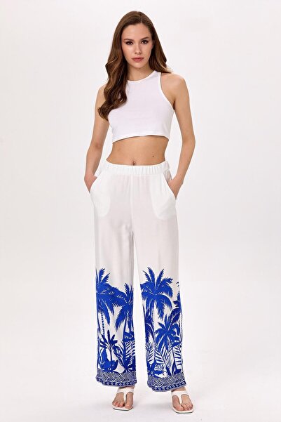 İKİLER Patterned Trousers with Elastic Waist and Pockets