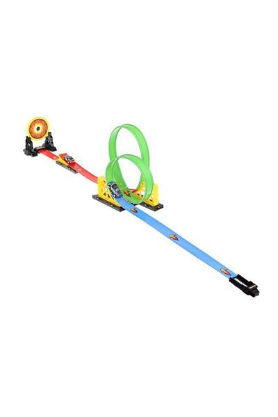 Iso Circuit with launcher and toy car, track with x 2 loops and 2 cars, track length 165 cm