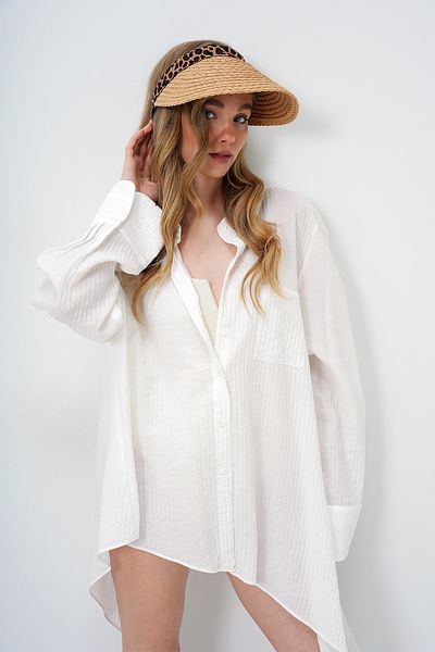 VAGGON Women's Beige Leopard Patterned Straw Visor Hat Prmx14164