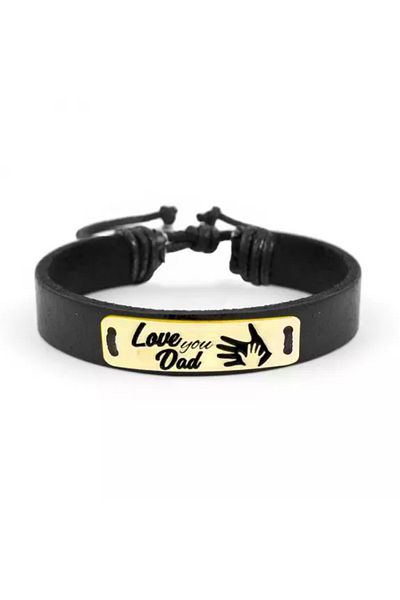 saratremo Sole - Brățară personalizată din piele cu placă de argint 925 placată cu aur galben de 24K „Te iubesc, tată”