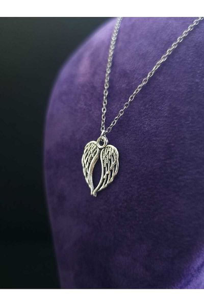sarıyer silver Angel Wing Model Luck Symbol of Fortune Stylish Minimal Style Steel Pendant and Steel Chain Necklace