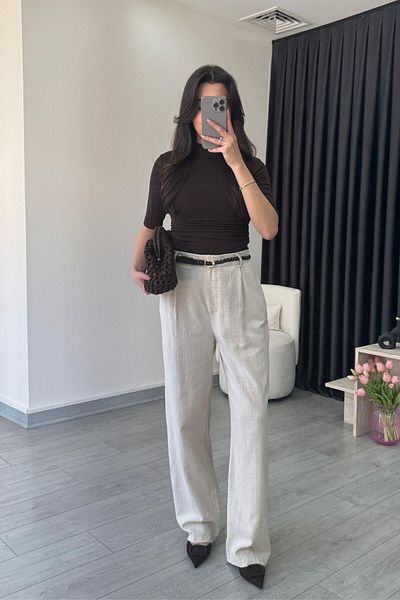 ECEMİ Duno Natural Linen Belted Trousers