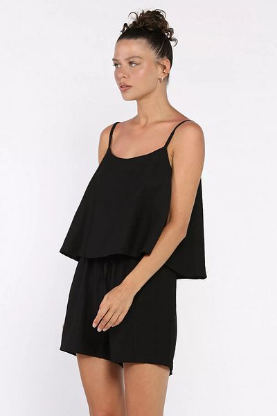 GÜLSELİ Black Women's Adjustable Strap Blouse Waist Elastic Shorts Double Set