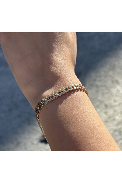 Has Kuyumcum 14 Ayar Altın Renkli Taşlı Pullu Bileklik