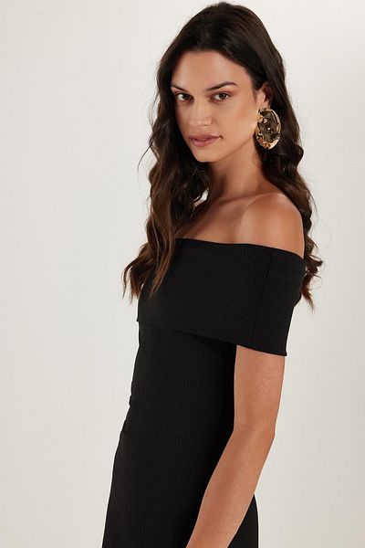 Tudors Rochie neagră de damă, slim fit, fără bretele, lungime midi