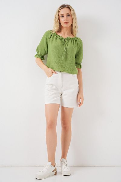 Bigdart Дамска блуза с волани и детайлна яка 959 - E.Green