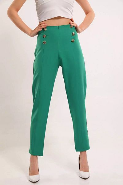 GÜLSELİ Green Women's Grass Button Detailed Trousers