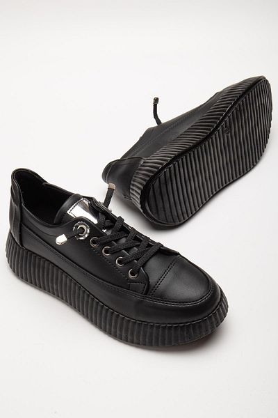 Dilimler Ayakkabı Women's Casual Sports Shoes Black Elastic Lace-Up Thick Sole