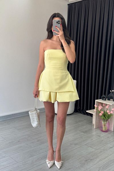 ECEMİ Myra Yellow Balloon Cut Strapless Dress