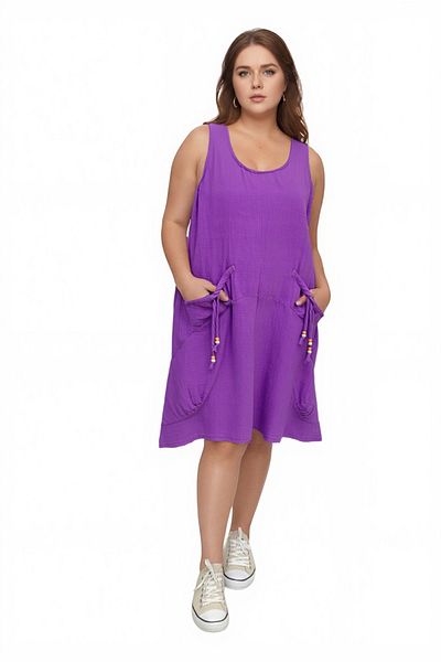 Modasultan Zero Sleeve Pocket Midi Length Muslin Linen Dress