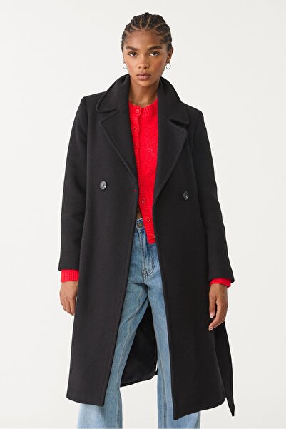 Stradivarius Felt texture coat with belt