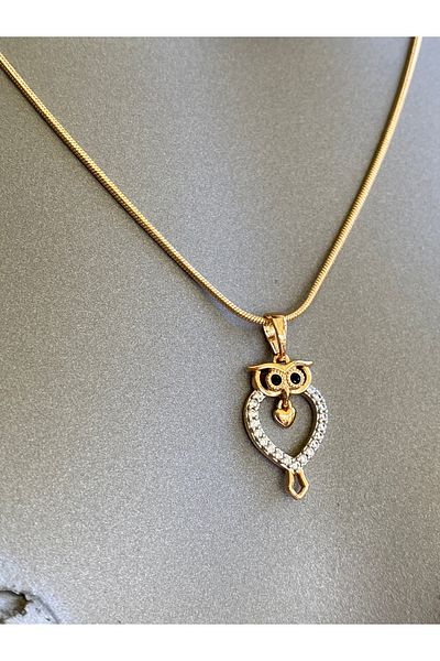 Lucios Small Heart Charmli Owl Necklace with Golden Craftsmanship (Rose Gold) (45 cm)