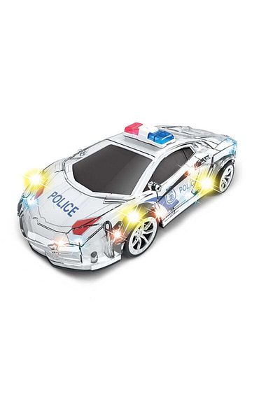 divendi-ro Mașină de poliție de jucărie, rotativă, cu telecomandă, plastic, scară 1:18, albă, 23x12x7cm