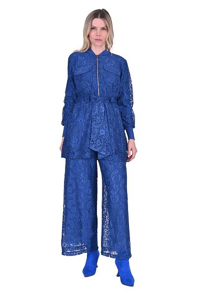 Invee Lace Suit with Trousers Combed Cotton Lined Indigo