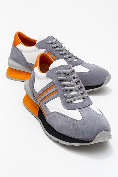 Dericlub Deri̇club Men's Thick Sole Lace-Up Casual Shoes Real Leather Cr 2619 White/Gray