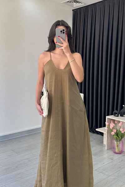 ECEMİ Tres Khaki Rope Strap Maxi Dress