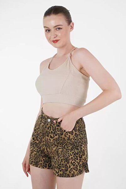 shai Leopard print denim shorts