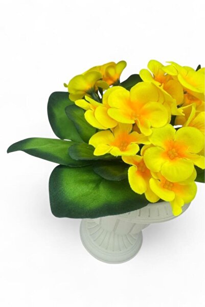 Nettenevime Yapay Çiçek Krem Antik Saksıda Sarı Kadife Menekşe Gerçekçi Doku 22cm