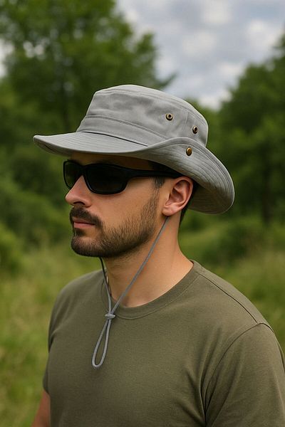 SFCOLLECTION Men's Bermuda Safari Hat Summer Wide Brim Foldable Tie-Up Hunter Fisherman Fedora Hat
