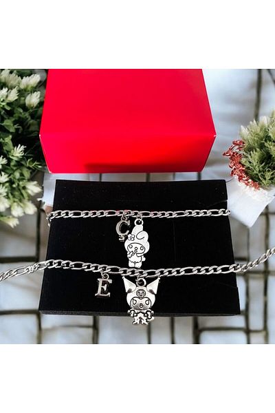 pofudukcase Steel Kuromi and Letter Bracelet Bff, Friend, Lover, Couple Bracelet