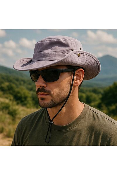 SFCOLLECTION Men's Bermuda Safari Hat Summer Wide Brim Foldable Tie-Up Hunter Fisherman Fedora Hat