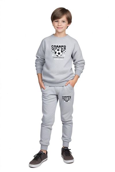 FYK KİDS Boy's Soccer Printed Circle Neck Tracksuit Set