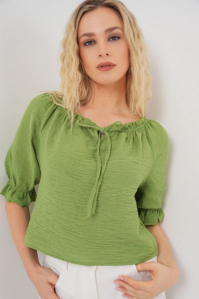 Bigdart Дамска блуза с волани и детайлна яка 959 - E.Green