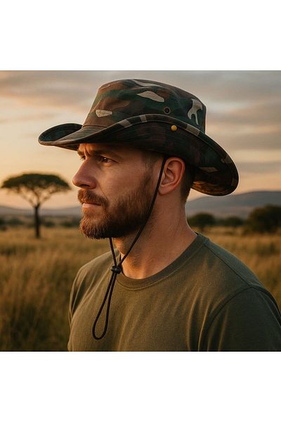 SFCOLLECTION Men's Bermuda Safari Hat Summer Wide Brim Foldable Tie-Up Hunter Fisherman Fedora Hat