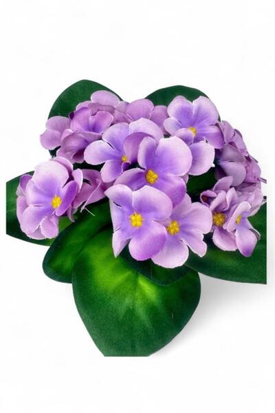 Nettenevime Yapay Çiçek Krem Antik Saksıda Lila Kadife Menekşe Gerçekçi Doku 22cm