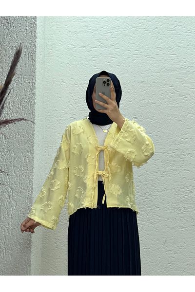 MİHRA STORE Kimono cu șireturi Miryla cu ciucuri-MF211 Galben