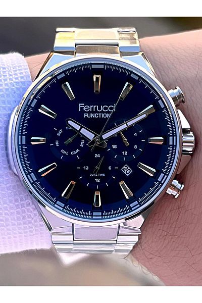 Ferrucci Inner Functions Active Calendar and Day 30m Water Resistant Steel Cord Men's Wrist Watch Vs.Bl