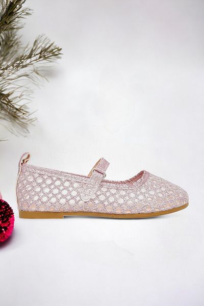 Ponchiq Pink Girl's Mesh Ballerinas with Glitter Detail