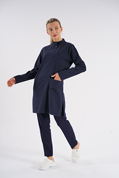 Lion Üniforma طقم ممرضة من الليكرا باللون الأزرق الداكن، طقم مستشفى الطبيب