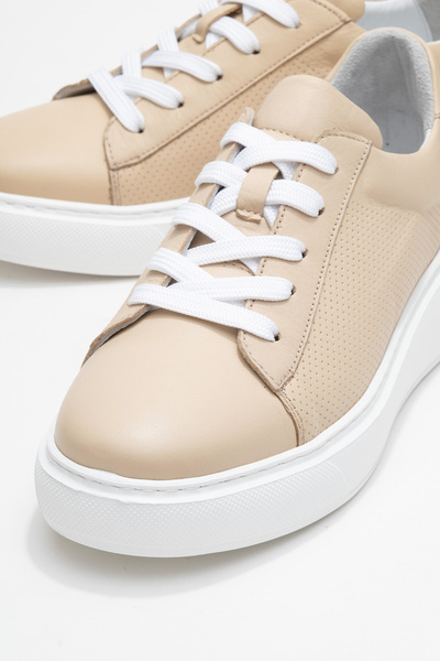 Dericlub Dericlub Women's Thick Sole Lace-Up Casual Shoes Real Leather Cr 2627 Beige