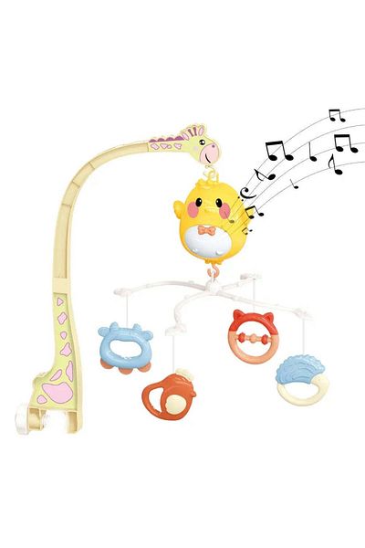 divendi-ro Musical carousel for crib, giraffe shaped, with 4 detachable toys, 55x48x32cm, yellow