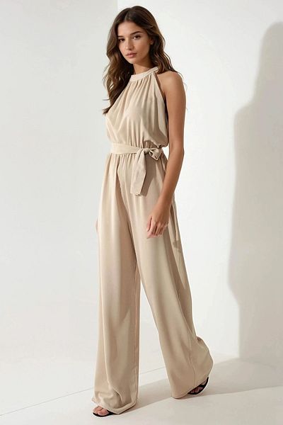 Hiccup Wide Leg Halter Neck Belted Stylish Jumpsuit