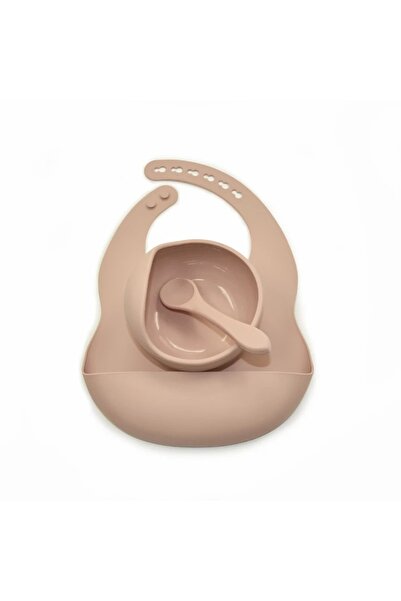 OEM Set de hrănire din silicon cu bavețică, bol și linguriță, bej