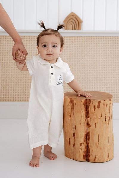 Lilabio 100% Organic Cotton Muslin Fabric Short Leg Jumpsuit for Baby Girl-Boy