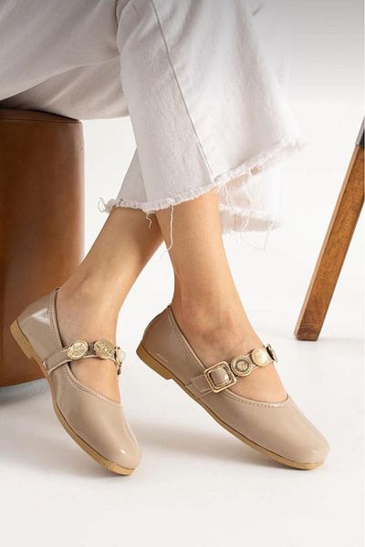 Oksit Wens Lightweight No Sound Buckle Detailed Daily Home Office Women's Ballerinas