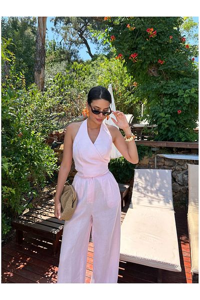 ESRAHELVACI Crop Suit with Tie Detail