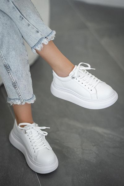 Parponi Kiev Women's Thick Soled Leather Sneakers White