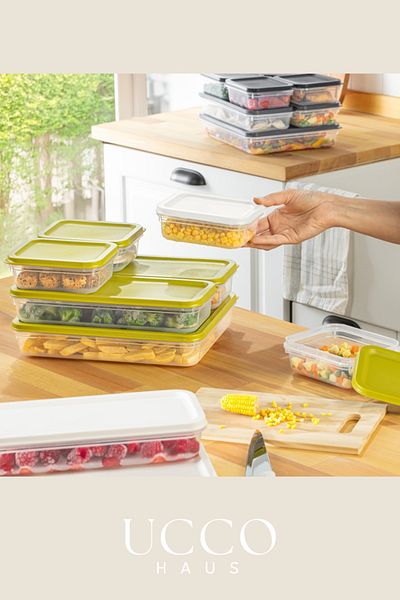 UCCO Set of 4 8 Piece Storage Containers |   Refrigerator and Cabinet Organizer Cooler Container Food Container Organizer