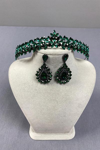 Hayalperest boncuk Thin Elegant Vera Bridal Henna Crown And Shuttle Earrings