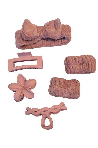 OEM Skincare Set – 6 pieces: plush headband, 2 absorbent bandanas, 3 silicone hair clips