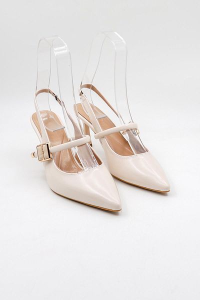 Park Moda Open Back Stoned Short Heeled Belted Women's Shoes Pm439 Skin Skin