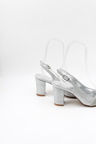 Park Moda Stoned Short Low Heeled Evening Dress Women's Shoes Pm172 Silver Striped