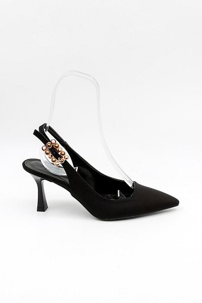 Park Moda Stoned Women's Pointed Toe Thin Heeled Nubuck Shoes Pm492 Black Nubuck