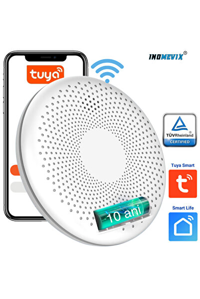 INOMEVIX Detector De Fum Si Co 2 In 1, Wifi, Baterie Pentru 10 Ani, 85 Db, Ac...