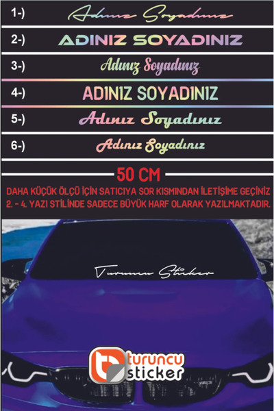 MLH STORE Ad Soyad Araç Sticker-İsim Soyisim Araba Yazısı-Araç Sticker-Ön Cam...
